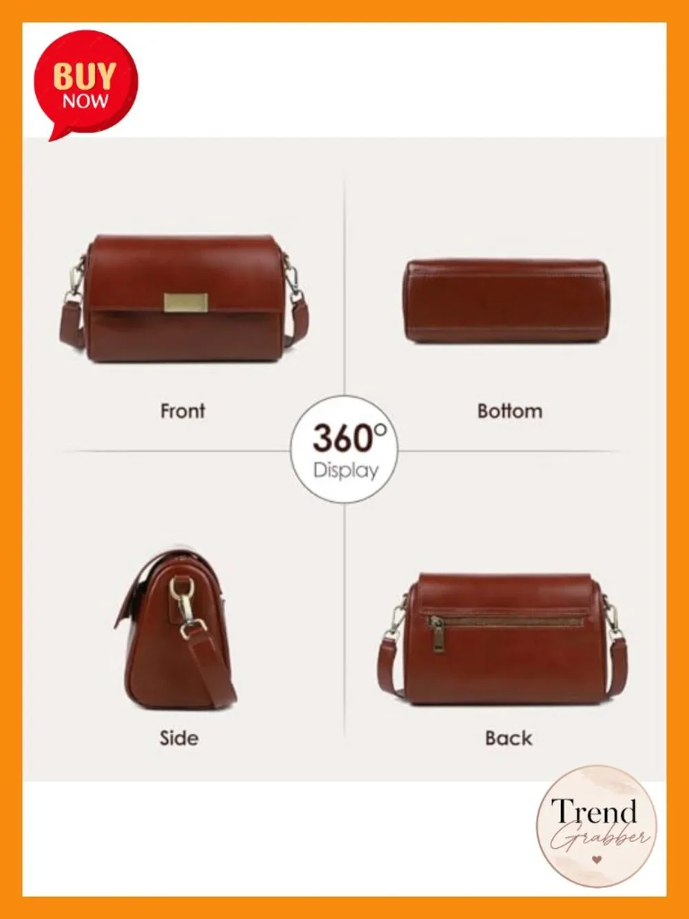 Genuine Leather Crossbody Bag with 2 Detachable Straps, 7 Pockets
